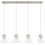 Newton Cone Linear Multi Light Pendant - Brushed Satin Nickel / Clear Seedy