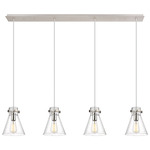 Newton Cone Linear Multi Light Pendant - Polished Nickel / Clear Seedy