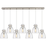 Newton Bell Linear Pendant - Brushed Satin Nickel / Clear Seedy