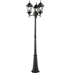 Wakefield 3 Outdoor Post Light with Round Post/Hexagon Base - Black / Clear Beveled