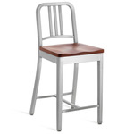 1104 Navy Collection Bar/ Counter Stool - Hand Brushed Aluminum / Cherry Wood