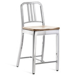 1104 Navy Collection Bar/ Counter Stool - Hand Polished Aluminum / Ash Plywood