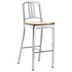 1104 Navy Collection Bar/ Counter Stool - Hand Polished Aluminum / Ash Plywood