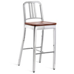 1104 Navy Collection Bar/ Counter Stool - Hand Polished Aluminum / Cherry Wood