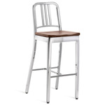 1104 Navy Collection Bar/ Counter Stool - Hand Polished Aluminum / Walnut