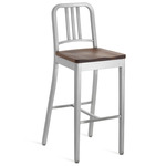 1104 Navy Collection Bar/ Counter Stool - Hand Brushed Aluminum / Walnut