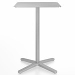 2 Inch X Base Counter Square Table - Silver Powder Coated Aluminum / Hand Brushed Aluminum