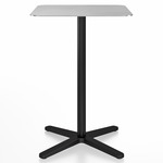 2 Inch X Base Counter Square Table - Black Powder Coated Aluminum / Hand Brushed Aluminum