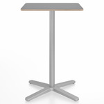 2 Inch X Base Counter Square Table - Silver Powder Coated Aluminum / Grey Laminate Plywood