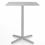 2 Inch X Base Counter Square Table - Silver Powder Coated Aluminum / Hand Brushed Aluminum