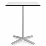 2 Inch X Base Counter Square Table - Silver Powder Coated Aluminum / White HPL