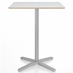 2 Inch X Base Counter Square Table - Silver Powder Coated Aluminum / White Laminate Plywood