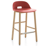 Alfi Low Back Bar/ Counter Stool - Natural Ash / Red