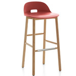 Alfi Low Back Bar/ Counter Stool - Natural Ash / Red