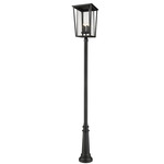 Seoul Outdoor Post Light with Round Post/Decorative Base - Black / Clear
