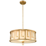 Lemuria Greek Convertible Pendant/ Semi Flush - Distressed Gold / White Linen