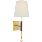 Griffin Wall Sconce - Hand Rubbed Antique Brass / Saddle Leather / Linen