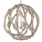 Driftwood Orb Chandelier - Whitewash