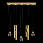 Aria Bar/Drop Linear Multi Light Pendant - Brushed Gold / Crystal