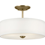 Shailene Round Semi Flush Ceiling Light - Natural Brass / White