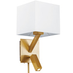 Plug-In Wall Sconce With Reading Light - Aged Brass / White