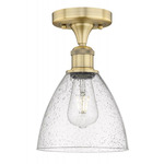 Bristol Glass Semi Flush Ceiling Light - Antique Brass / Clear Seedy