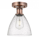 Bristol Glass Semi Flush Ceiling Light - Antique Copper / Clear Seedy