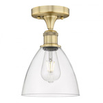 Bristol Glass Semi Flush Ceiling Light - Brushed Brass / Clear