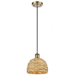 Woven Rattan Pendant - Antique Brass