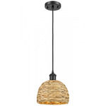 Woven Rattan Pendant - Matte Black