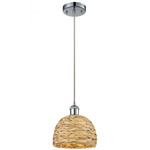 Woven Rattan Pendant - Polished Chrome