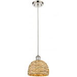 Woven Rattan Pendant - Polished Nickel