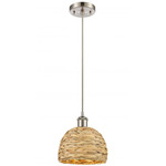 Woven Rattan Pendant - Satin Nickel