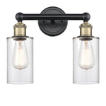 Clymer Bathroom Vanity Light - Matte Black / Antique Brass / Clear