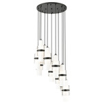 Cayden Round Multi Light Pendant - Matte Black / Etched Glass