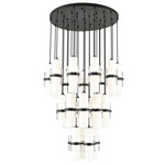 Cayden Round Multi Light Pendant - Matte Black / Etched Glass