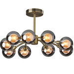 Starling Semi-Flush Ceiling Light - Antique Brass / Smoked Glass