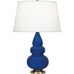 Triple Gourd Small Table Lamp - Cobalt / Pearl Dupioni