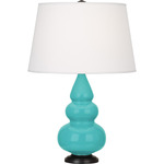 Triple Gourd Small Table Lamp - Egg Blue / Pearl Dupioni