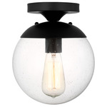 Leo Seeded Glass Semi Flush Ceiling Light - Midnight Black / Clear Seeded