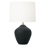 Cadley Table Lamp - Rough Black Ceramic / White Linen