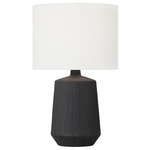 Panola Table Lamp - Rough Black Ceramic / White Linen