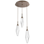 Rock Crystal Round Multi Light Pendant - Flat Bronze / Chilled Clear