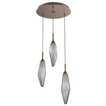 Rock Crystal Round Multi Light Pendant - Flat Bronze / Chilled Smoke