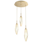 Rock Crystal Round Multi Light Pendant - Gilded Brass / Chilled Amber