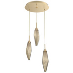 Rock Crystal Round Multi Light Pendant - Gilded Brass / Chilled Bronze