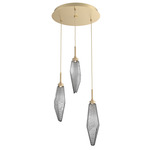 Rock Crystal Round Multi Light Pendant - Gilded Brass / Chilled Smoke