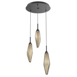 Rock Crystal Round Multi Light Pendant - Matte Black / Chilled Bronze