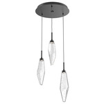 Rock Crystal Round Multi Light Pendant - Matte Black / Chilled Clear