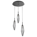 Rock Crystal Round Multi Light Pendant - Matte Black / Chilled Smoke